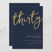 Einfache moderne Marine Gold 30. Geburtstag Einladung (Vorne/Hinten)