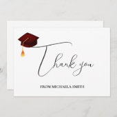 Einfache moderne Maroon Cap Script Abschluss Dankeskarte (Vorne/Hinten)