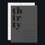 Einfache moderne Matte Black 30. Geburtstag Einladung<br><div class="desc">Einfache,  elegante 30. Geburtstagseinladung mit kühner Typografie und minimalistischem Design.</div>