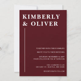 Einfache moderne Minimal-Burgundy-Hochzeit Einladung