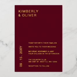 Einfache moderne Minimal-Burgundy-Hochzeit Folieneinladung