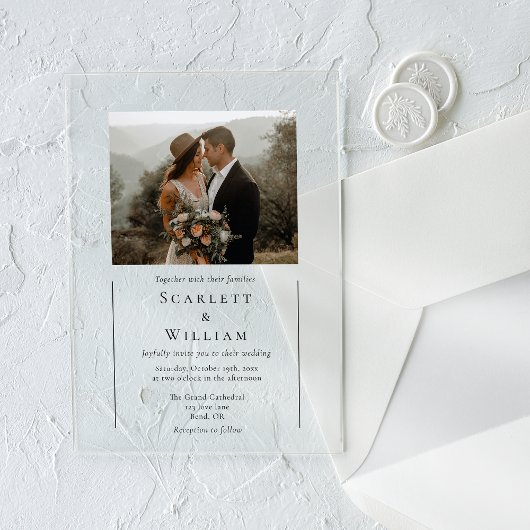 Einfache moderne Minimal Classic Foto Hochzeit Acryleinladungen