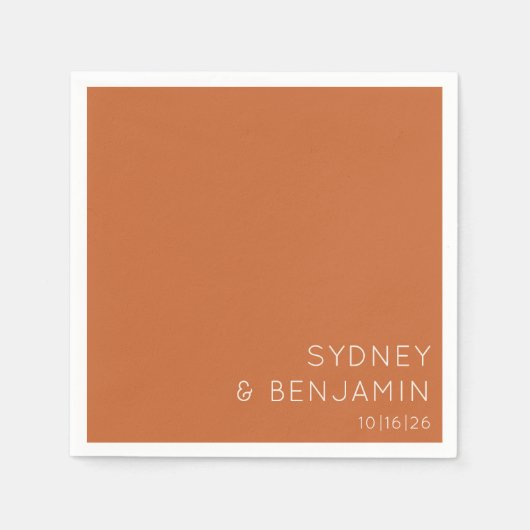 Einfache moderne Minimal Custom Wedding Burnt Oran Serviette (Vorderseite)