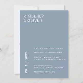 Einfache moderne Minimal Dusty Blue Wedding Einladung