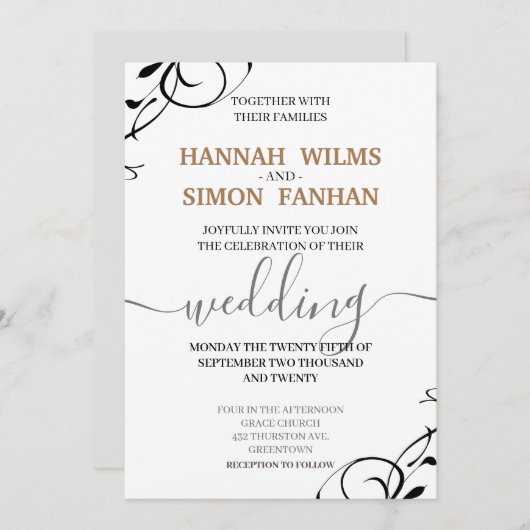 Einfache Moderne & Minimal Elegante Hochzeit Einla (Vorne/Hinten)