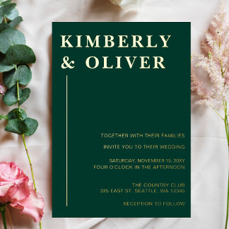 Einfache moderne Minimal Emerald Wedding Folieneinladung