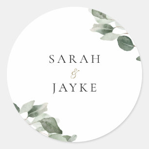 Einfache moderne Minimal Green Leaf Hochzeit Runder Aufkleber
