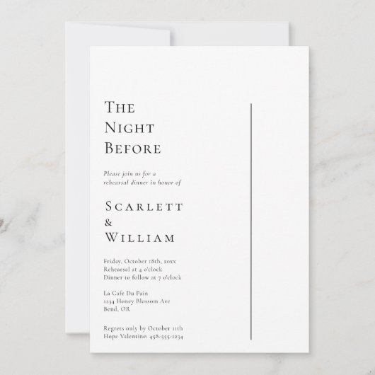 Einfache, moderne Minimal-Hochzeit am Vorabend Einladung (Vorderseite)