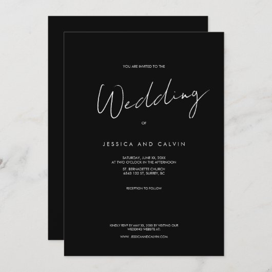 Einfache, moderne Minimal-Hochzeitseinladung Einladung (Vorne/Hinten)