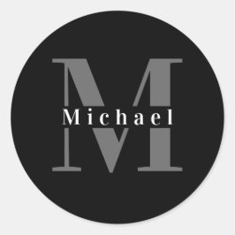 Einfache moderne Minimal Schwarz & Weiß Monogramm Runder Aufkleber