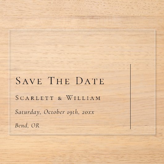 Einfache moderne Minimaldecke Save the Date Acryleinladungen (Vorderseite)