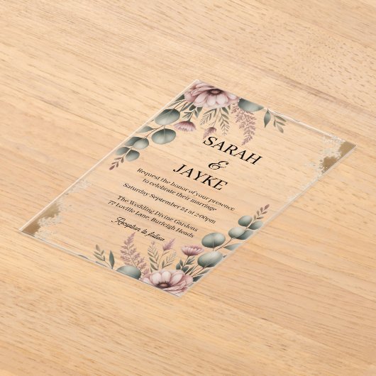 Einfache moderne minimale grüne Leaf Hochzeitsakry Acryleinladungen (Ablage )