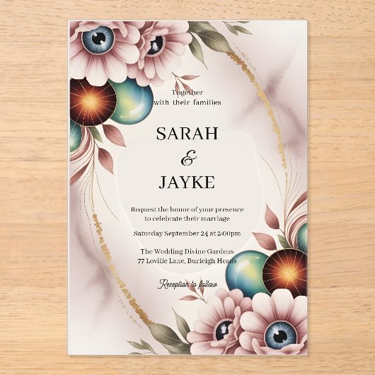 Einfache moderne minimale grüne Leaf Hochzeitsakry Acryleinladungen (Vorderseite)