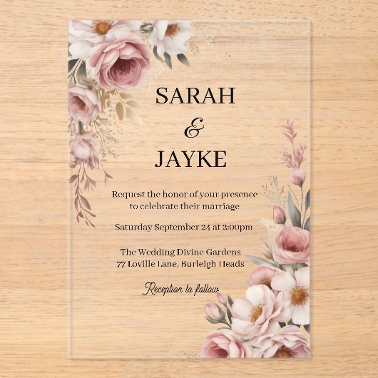 Einfache moderne minimale grüne Leaf Hochzeitsakry Acryleinladungen (Vorderseite)