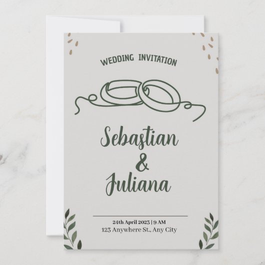 Einfache moderne minimale grüne Leaf Hochzeitsakry Einladung (Vorderseite)