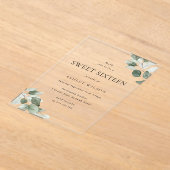 Einfache moderne minimale grüne Leaf Sweet 16 Part Acryleinladungen (Ablage )