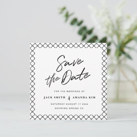 Einfache moderne minimale SkriptWedding speichert Save The Date (Stehend Vorderseite)
