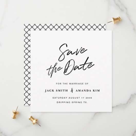 Einfache moderne minimale SkriptWedding speichert Save The Date (Vorderseite/Rückseite Beispiel)