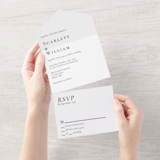 Einfache moderne Minimalhochzeit All In One Einladung (Abreißen)