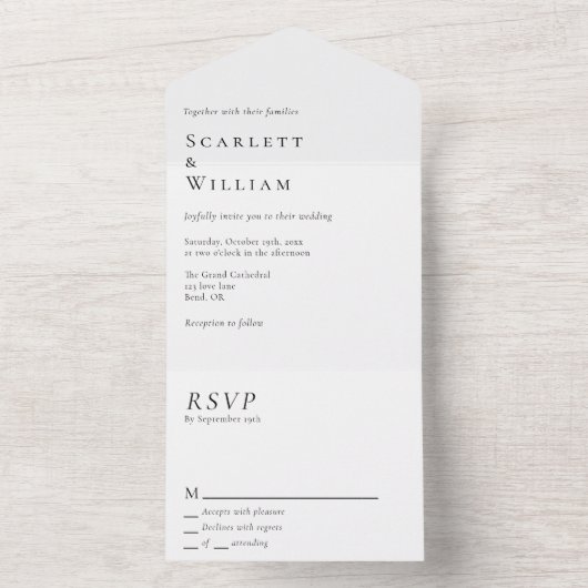 Einfache moderne Minimalhochzeit All In One Einladung (Innen Boden)