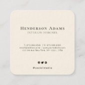 Einfache moderne Minimalistisch Beige Mit Monogram Quadratische Visitenkarte (Rückseite)