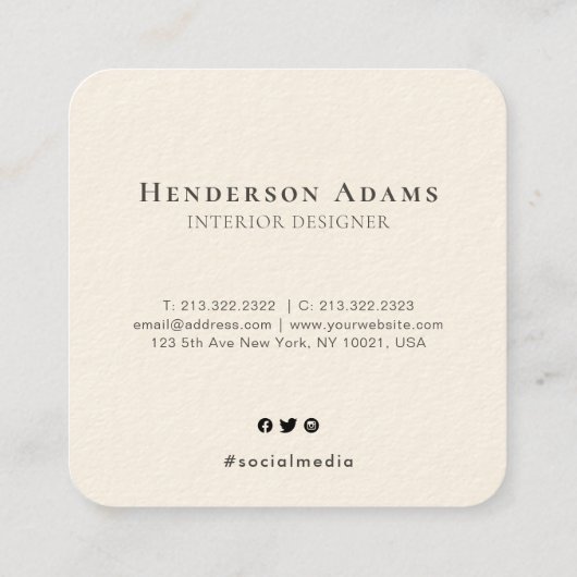 Einfache moderne Minimalistisch Beige Mit Monogram Quadratische Visitenkarte (Rückseite)