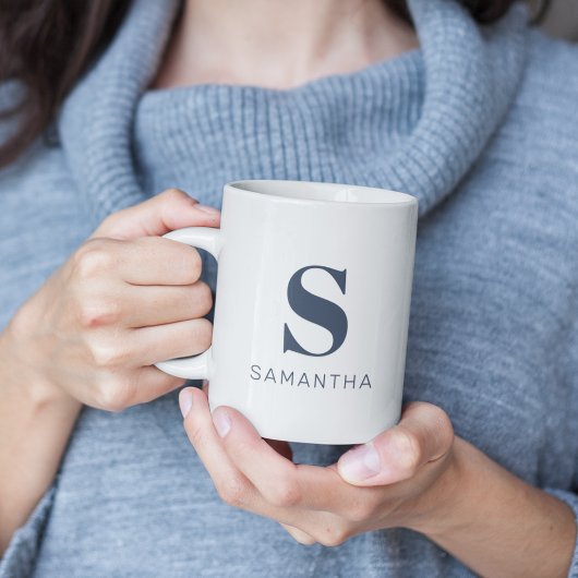 Einfache moderne Minimalistisch Blue Initial Monog Kaffeetasse