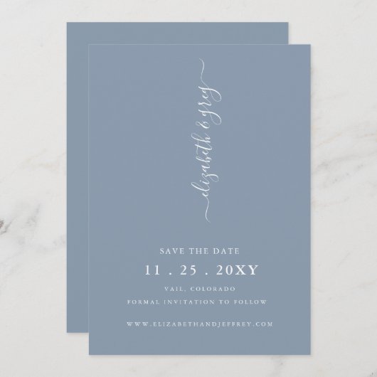 Einfache moderne Minimalistisch Dusty Blue Save th Ankündigung (Vorne/Hinten)