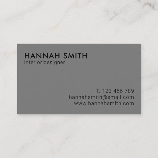 Einfache, moderne Minimalistisch-Grau-Visitenkarte Visitenkarte (Rückseite)