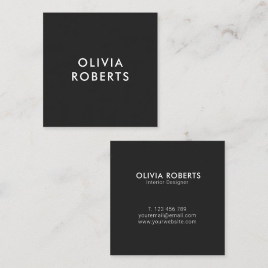 Einfache moderne Minimalistisch Matte Black Quadratische Visitenkarte (Vorne/Hinten)