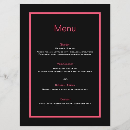 Einfache, moderne, minimalistisch-schwarz-rosa Hoc Menükarte (Vorderseite)