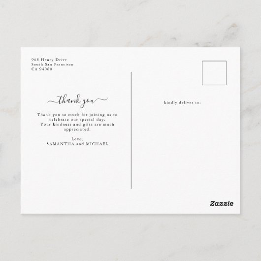 Einfache moderne Minimalistische 2-Foto Hochzeit V Postkarte (Rückseite)