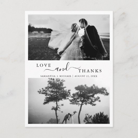 Einfache moderne Minimalistische 2-Foto Hochzeit V Postkarte (Vorderseite)