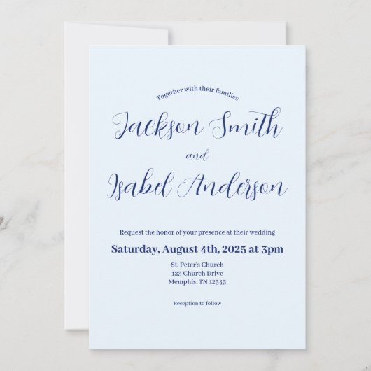 Einfache moderne minimalistische Blauen Hochzeit E Save The Date (Vorderseite)