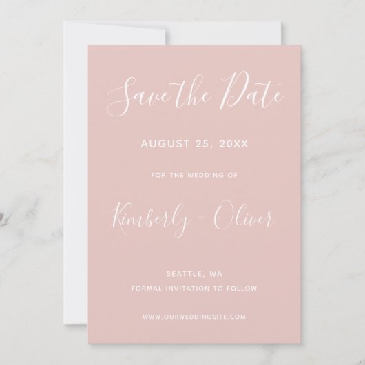 Einfache moderne Minimalistische Blush-Hochzeit Save The Date (Vorderseite)