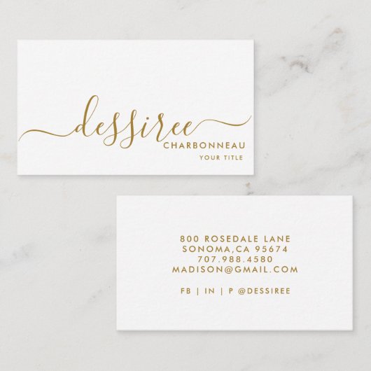 Einfache, moderne Minimalistische Goldschrift Visitenkarte (Vorne/Hinten)