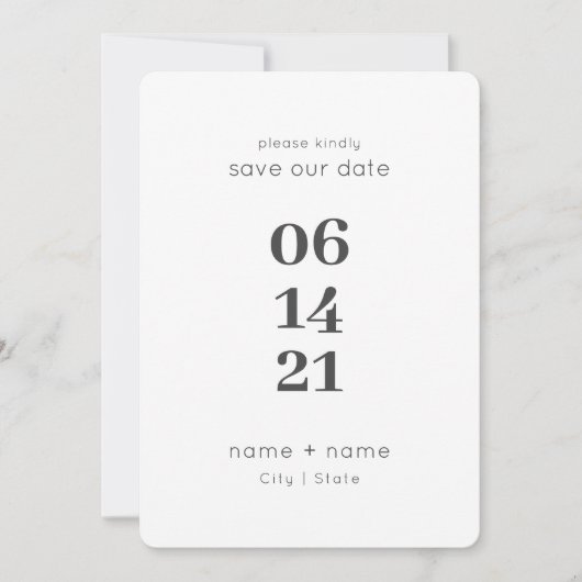 Einfache moderne Minimalistische Hochzeiten Große Save The Date (Vorderseite)
