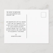 Einfache moderne Minimalistische Hochzeitsfeier Ankündigungspostkarte (Rückseite)