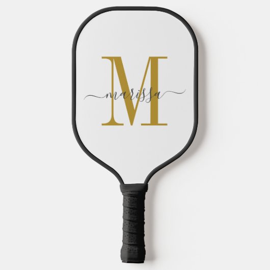 Einfache moderne Minimalistische Monogram Gold Ini Pickleball Schläger (Rückseite)