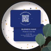 Einfache moderne minimalistische QR-Code | Navy Visitenkarte