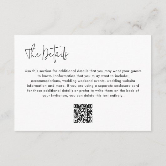 Einfache moderne Minimalistische QR Code UAWG Wedd Begleitkarte (Rückseite)