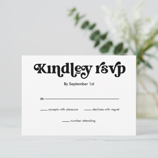 Einfache moderne Minimalistische Retro-Hochzeitkar RSVP Karte (Stehend Vorderseite)