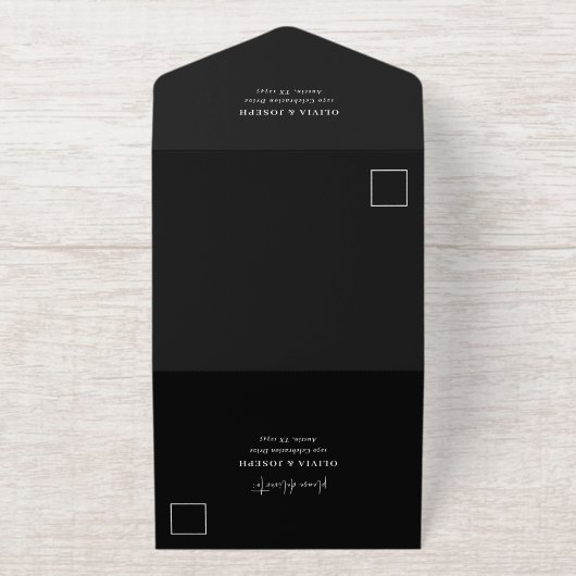 Einfache, moderne Minimalistische Schwarz | Hochze All-in-One-Einladung (Außenseite)