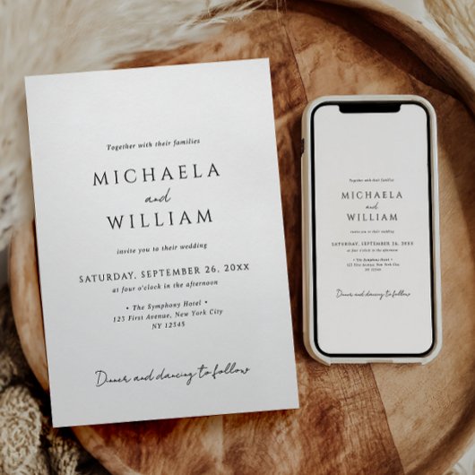 Einfache moderne Minimalistische Schwarz-Weiß-Hoch Einladung