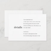 Einfache, moderne Minimalistische Schwarze Hochzei Begleitkarte (Vorne/Hinten)