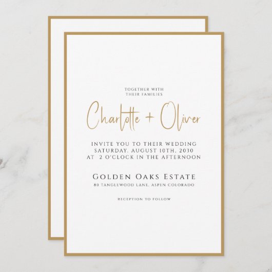 Einfache, moderne Minimalistische Script-Gold-Gren Einladung (Vorne/Hinten)