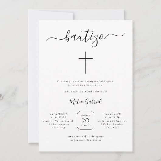 Einfache moderne Minimalistische Taufe | Spanisch  Einladung (Vorderseite)
