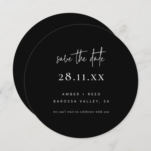 Einfache moderne Minimalrunde, schwarz und weiß Save The Date (Vorne/Hinten)