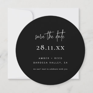 Einfache moderne Minimalrunde, schwarz und weiß Save The Date