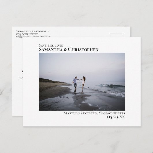 Einfache moderne MinimalWedding rettet das Date-Fo Ankündigungspostkarte (Vorne/Hinten)